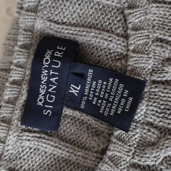 Jones New York Gray Cable Knit Sweater 100% Mercerized Cotton XL - Picture 5 of 7